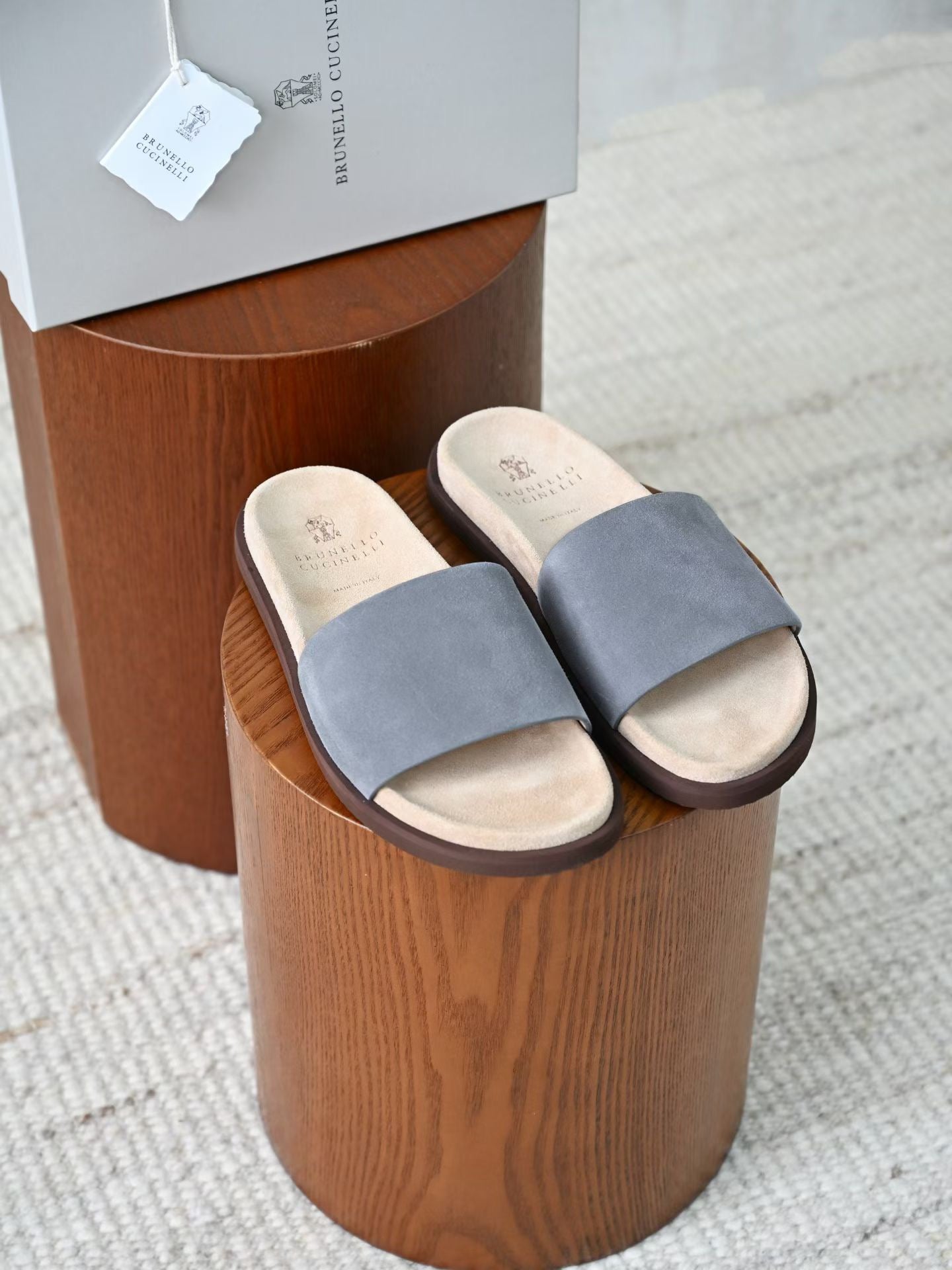 Lovestahl Men Coffee Suede Single Strap Slide Sandals Soft Suede Insole Flat Summer Casual Outdoor Beach Slippers EU Sizes 39-46