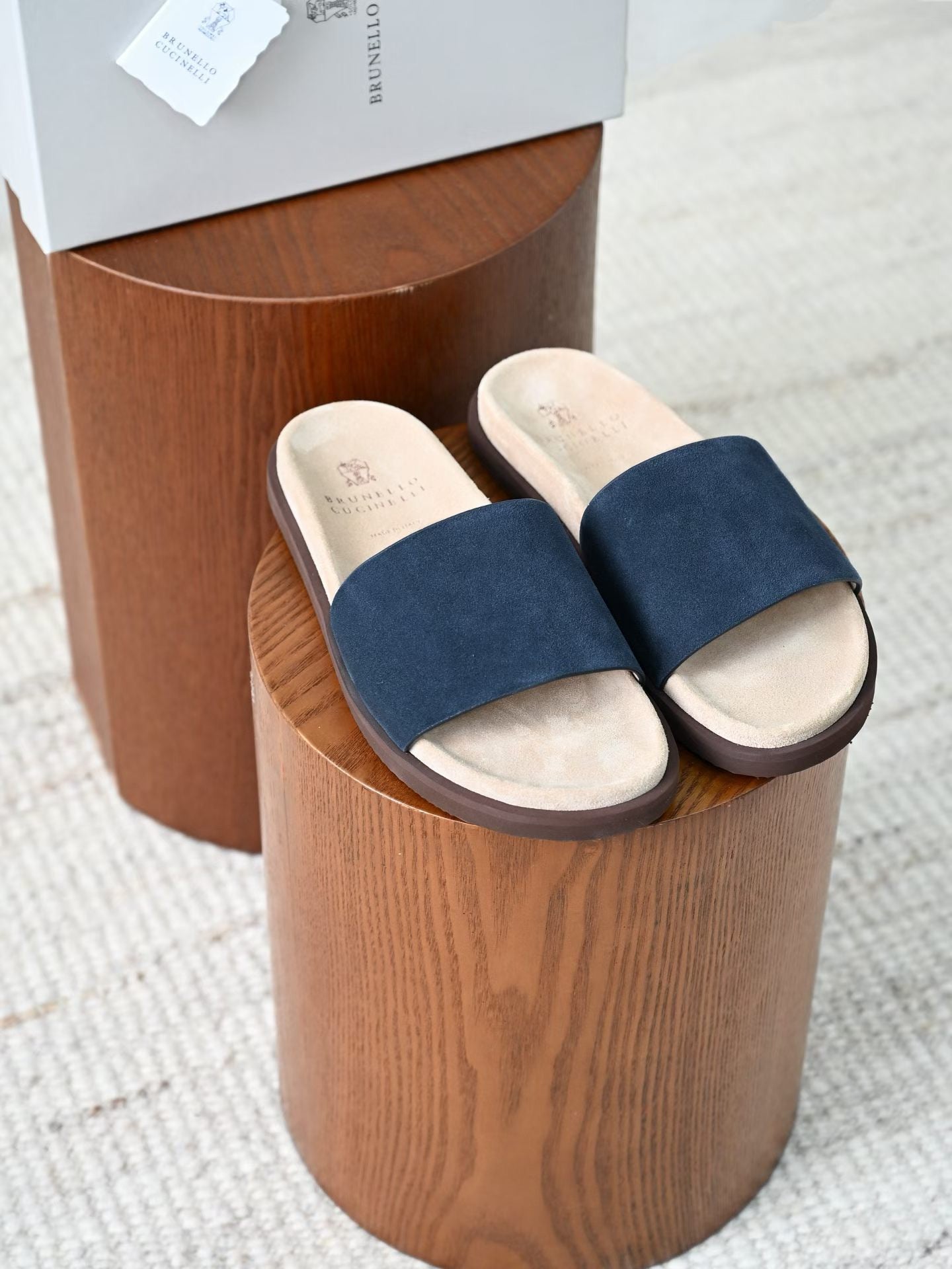 Lovestahl Men Coffee Suede Single Strap Slide Sandals Soft Suede Insole Flat Summer Casual Outdoor Beach Slippers EU Sizes 39-46
