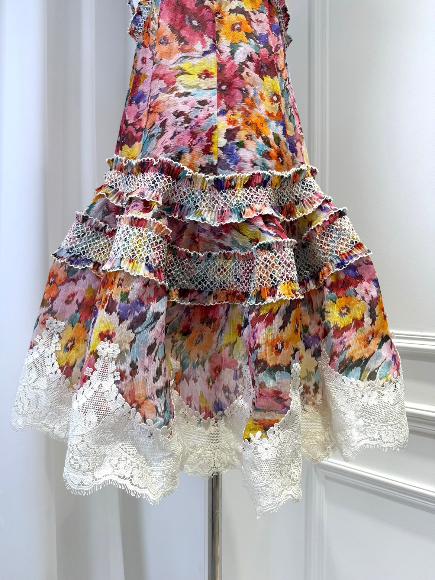 2026 women Lovestahl Women Colorful Floral Sleeveless Mini Dress High Neck Lace Ruffle Hem Loose Shift Short Dress Summer Beach Holiday Sundress