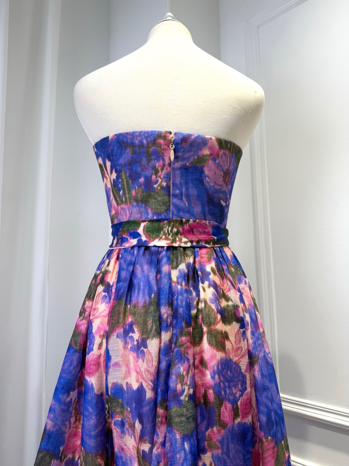 2026 women Lovestahl Women Purple Floral Strapless Maxi Dress Self Tie Bow Belt High Waist Flowy A Line Long Sundress Summer Wedding Guest Formal Dress