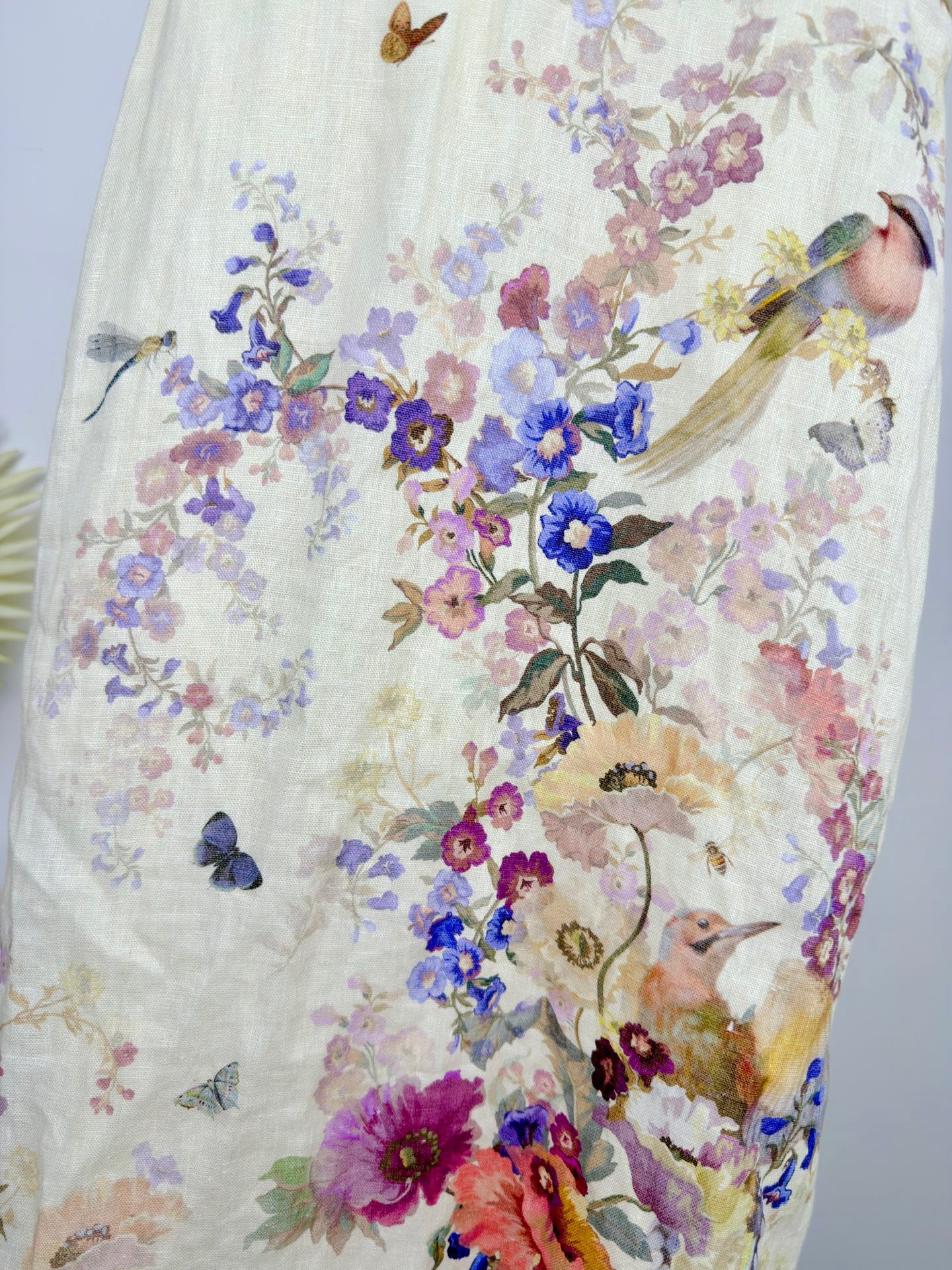 Lovestahl 100% Linen Vintage Bird Floral Print Midi Slip Dress Women Thin Spaghetti Strap Slim Bodycon Elegant Holiday Long Dress