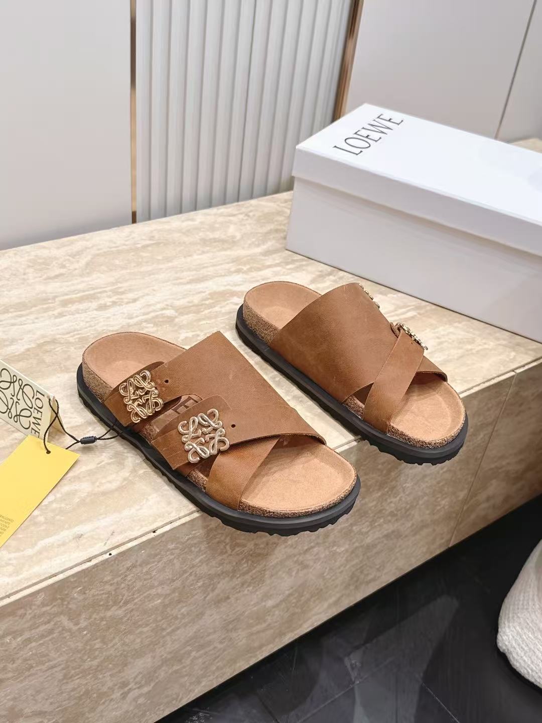 LOVESTAHL Anagram‑Logo Cork‑Footbed Slide Sandals