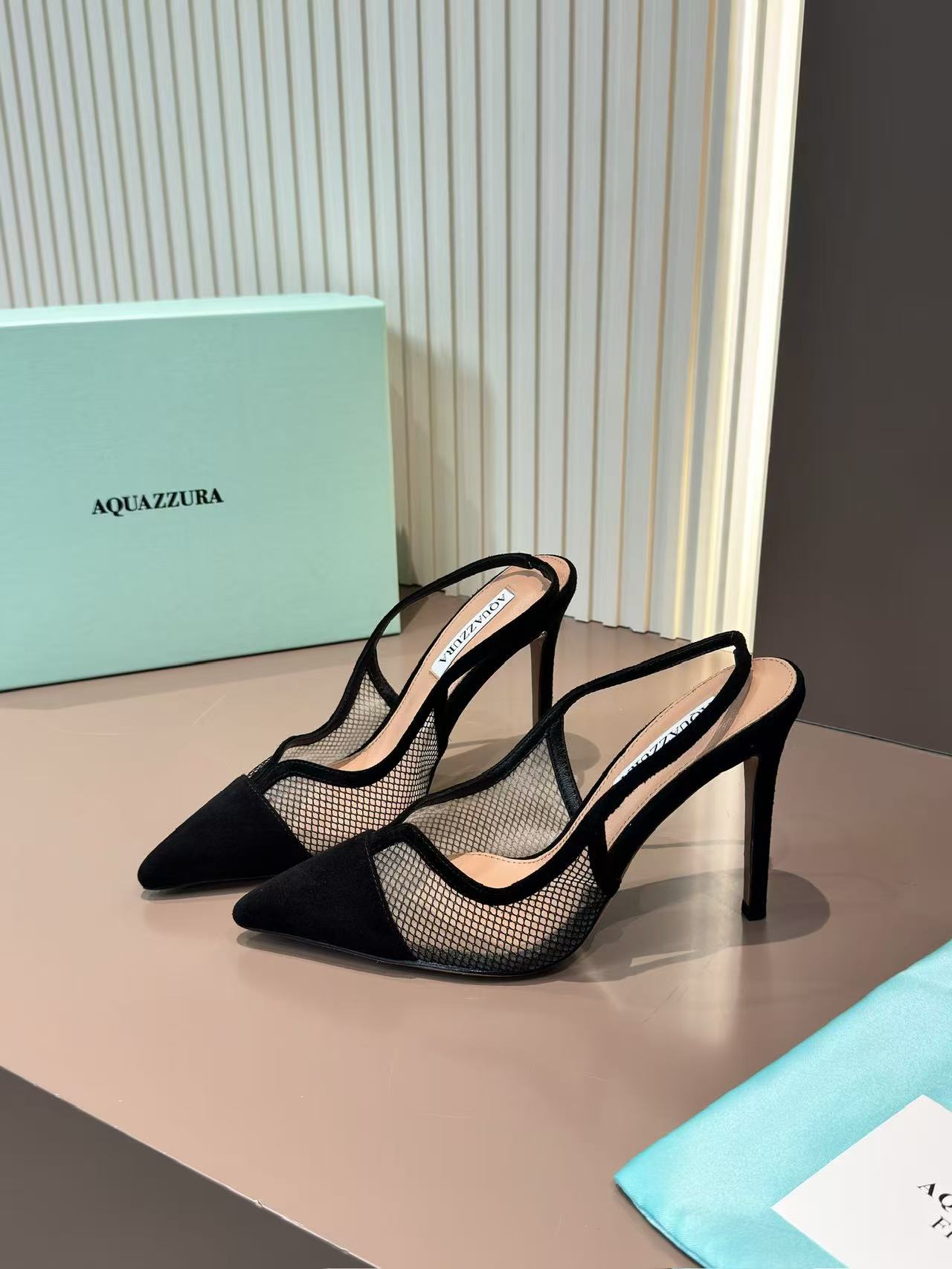 LOVESTAHL Cashmere Sheepskin Mesh Slingback Pointed Pumps 10.5cm Slim Stiletto Italian Genuine Leather Outsole 7 Colors Women Evening Formal Heels