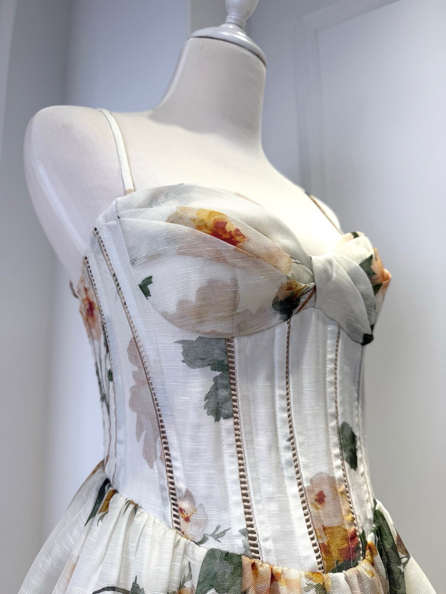 2026 WOMEN Lovestahl Yellow Rose Floral Print Corset Mini Dress Women Thin Spaghetti Strap Bow Bust Structured Waist Flare Skirt Summer Short Dress Sizes 0/1/2/3 In Stock