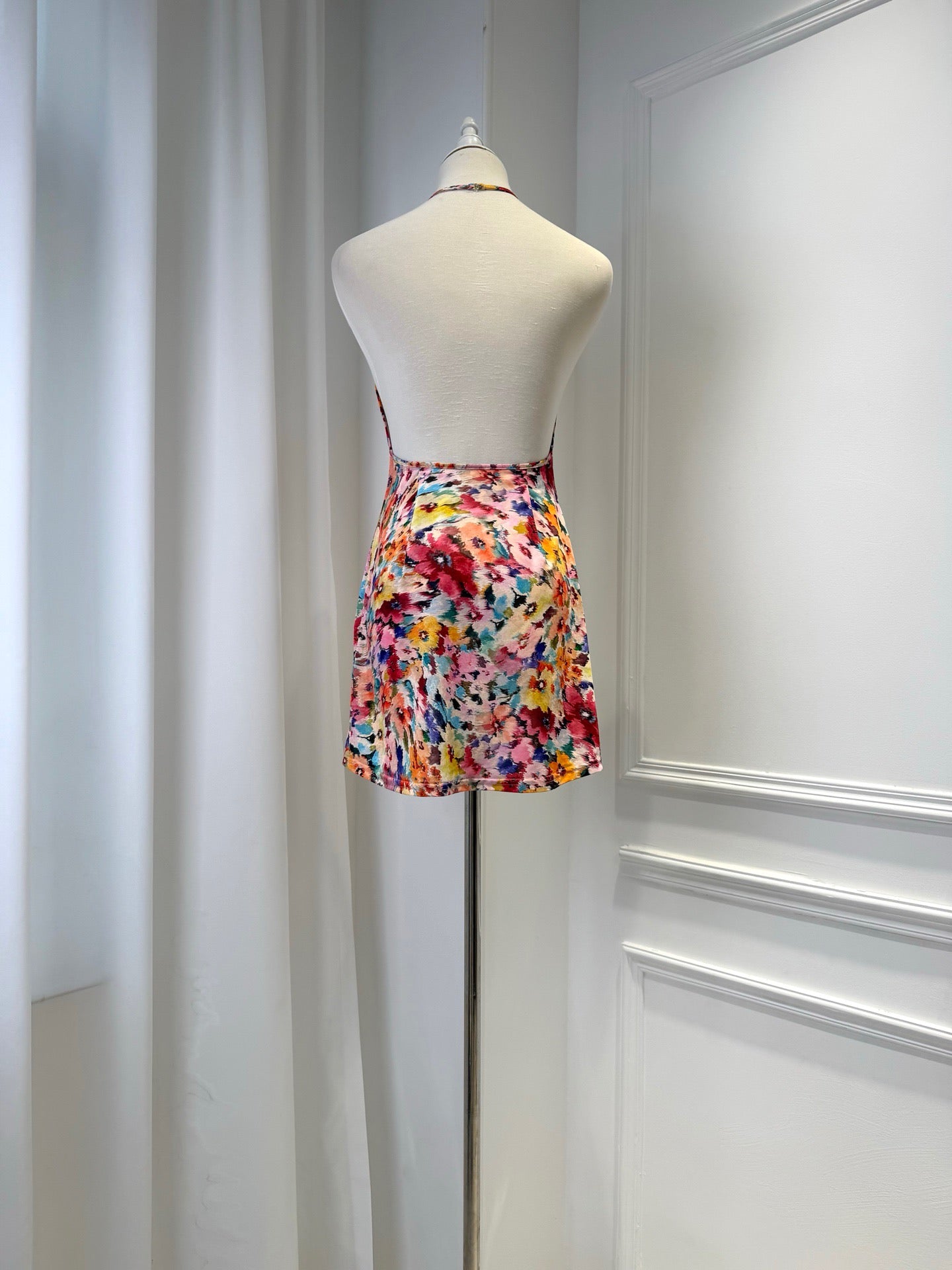 2026 women Lovestahl Women Colorful Floral Sleeveless Mini Dress High Neck Lace Ruffle Hem Loose Shift Short Dress Summer Beach Holiday Sundress