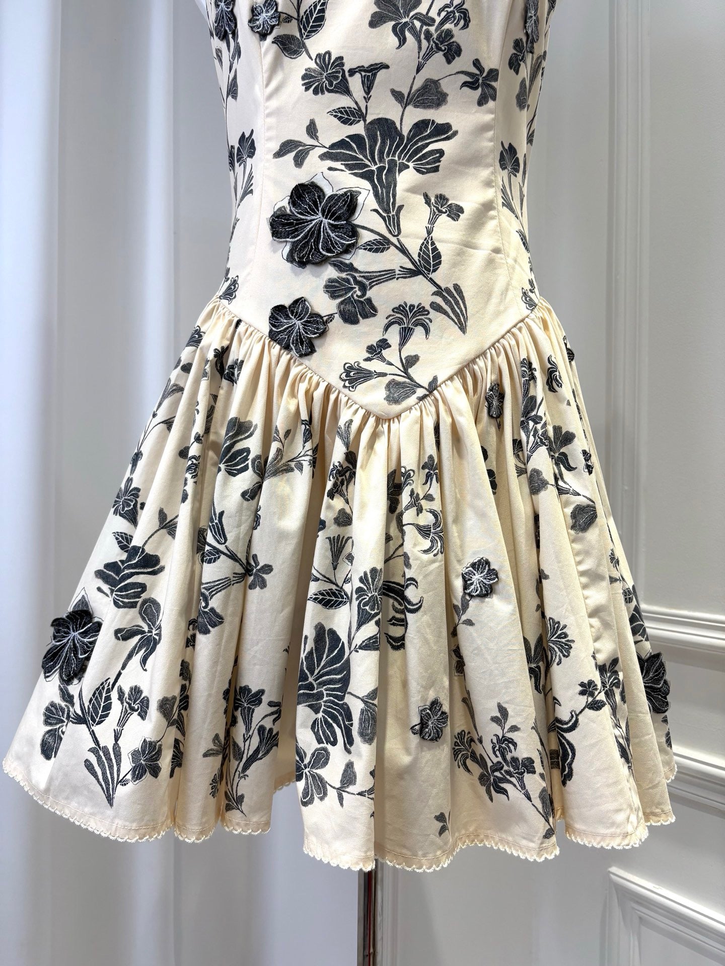 Lovestahl Square Neck Sleeveless Black Floral Mini Dress Women High Waist Flare A Line Short Dress Size S-XL Item G011