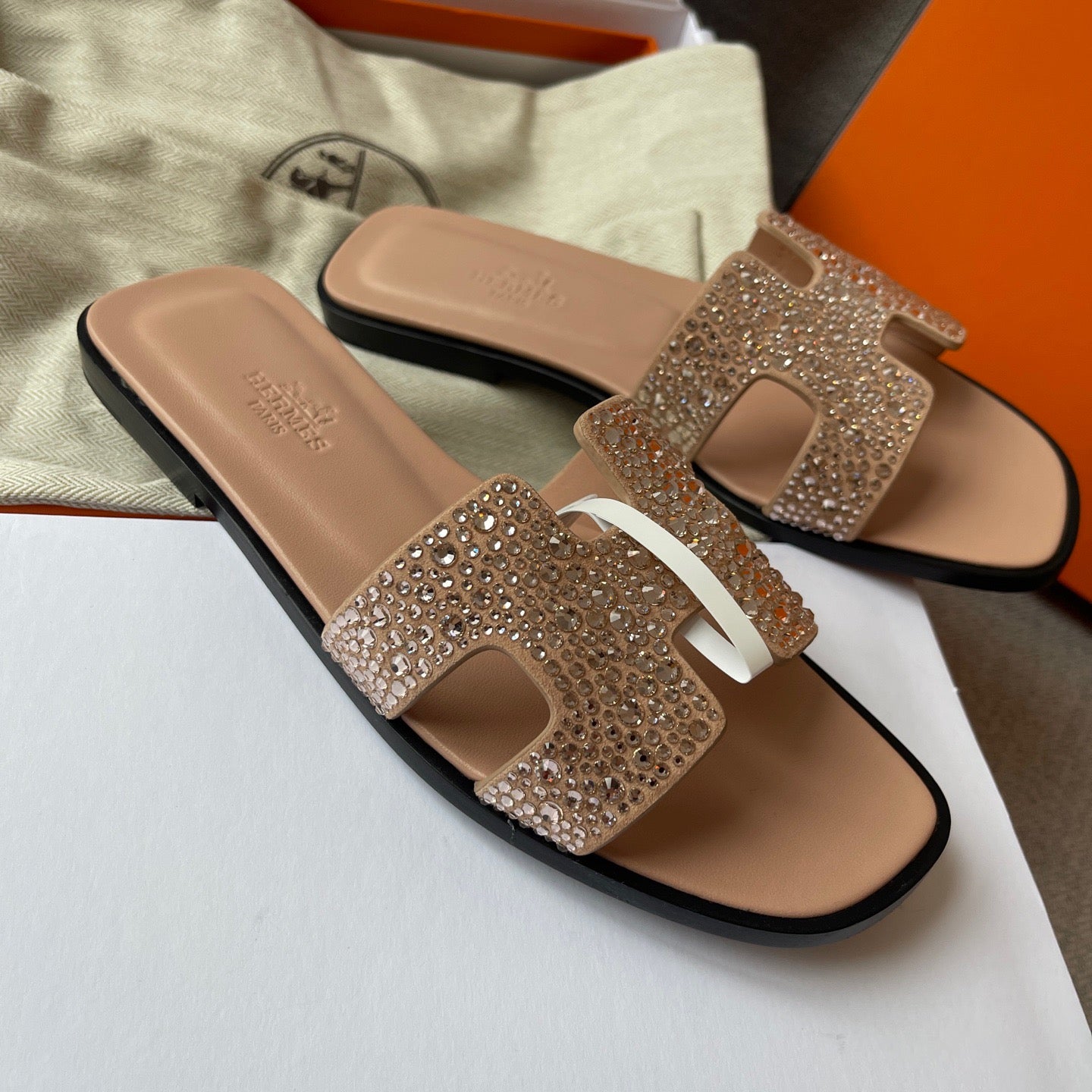 Lovestahl French Genuine Leather Slides With Swarovski Crystals Sheepskin Lining Natural Leather Outsole Luxury Designer Slippers Sizes 35-42 Custom Optional