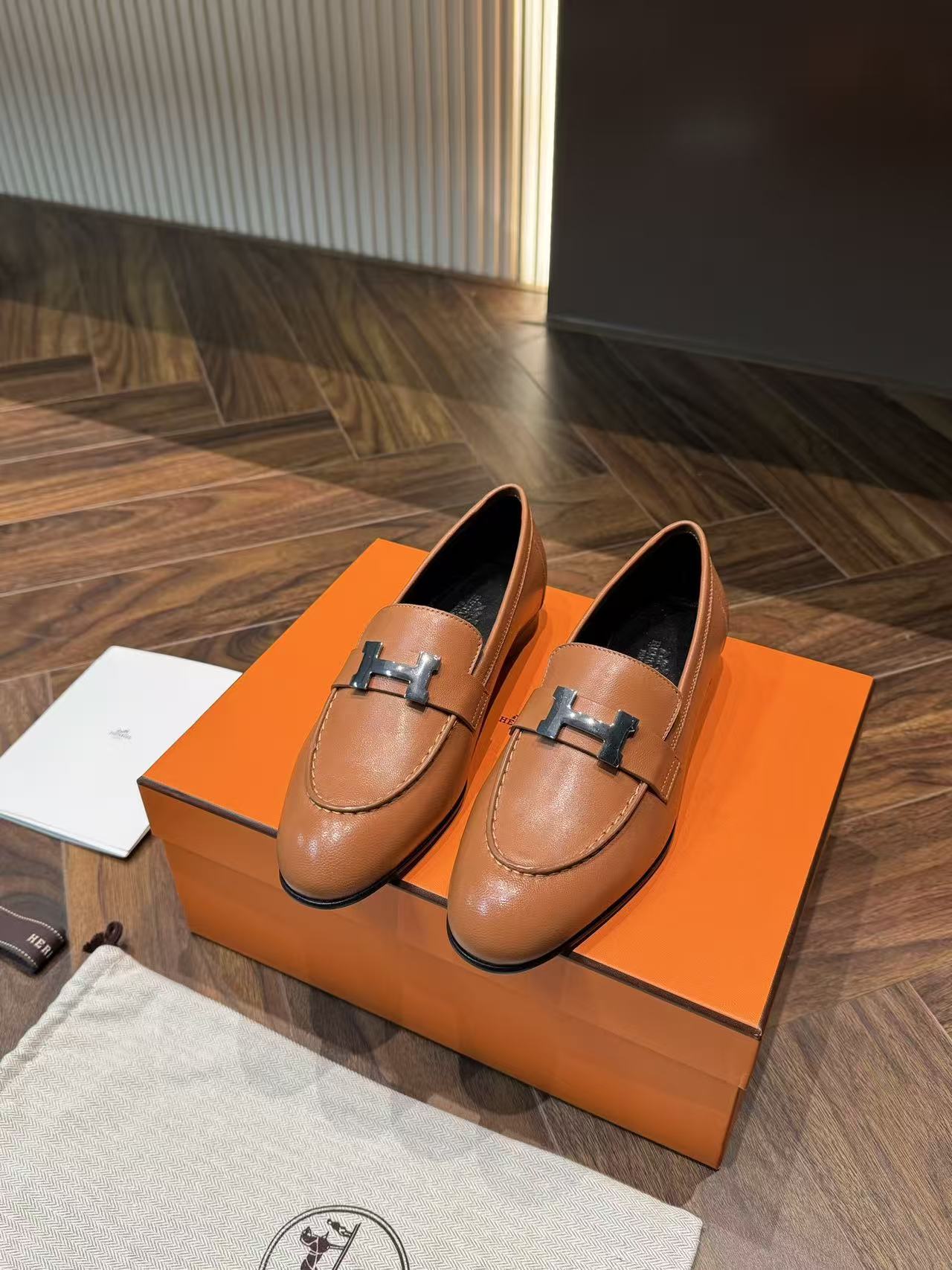 LOVESTAHL Paris H Buckle Loafers Soft Full Goatskin Genuine Leather Flat Slip On Dress Shoes For Women Daily Office Commute