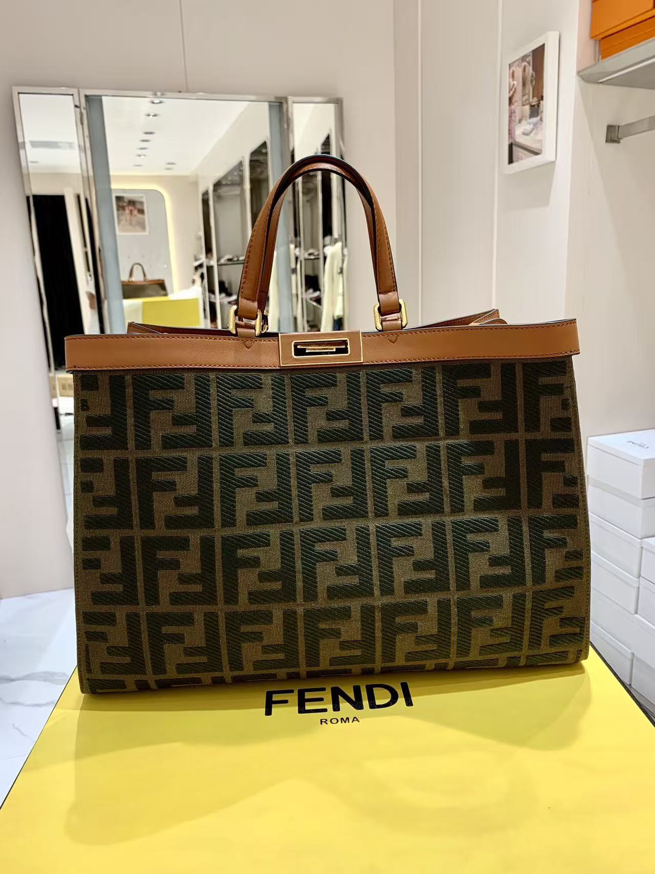 LOVESTAHL Embossed FF‑Logo Peekaboo X‑Tote Handbag