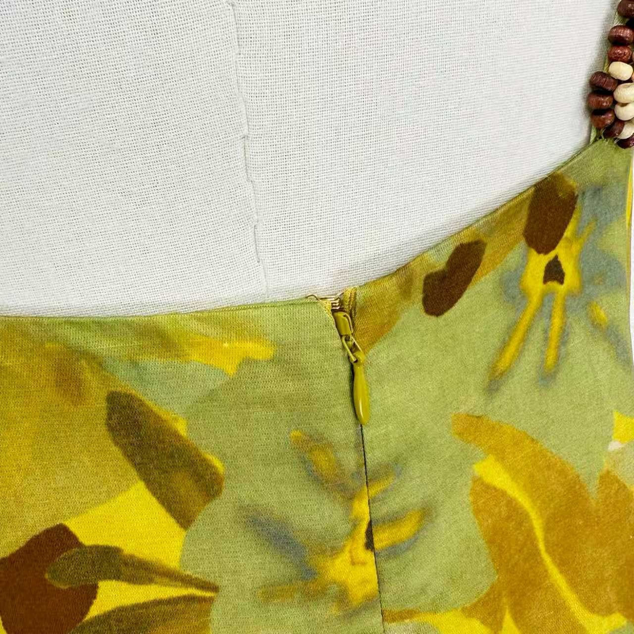 2026 WOMEN Lovestahl Hot Niche Tropical Leaf Print Slip Mini Dress Women Handmade Pearl Beaded Straps Linen Viscose Blend Side Button Straight Short Dress Resort Wear In Stock Size 6-12