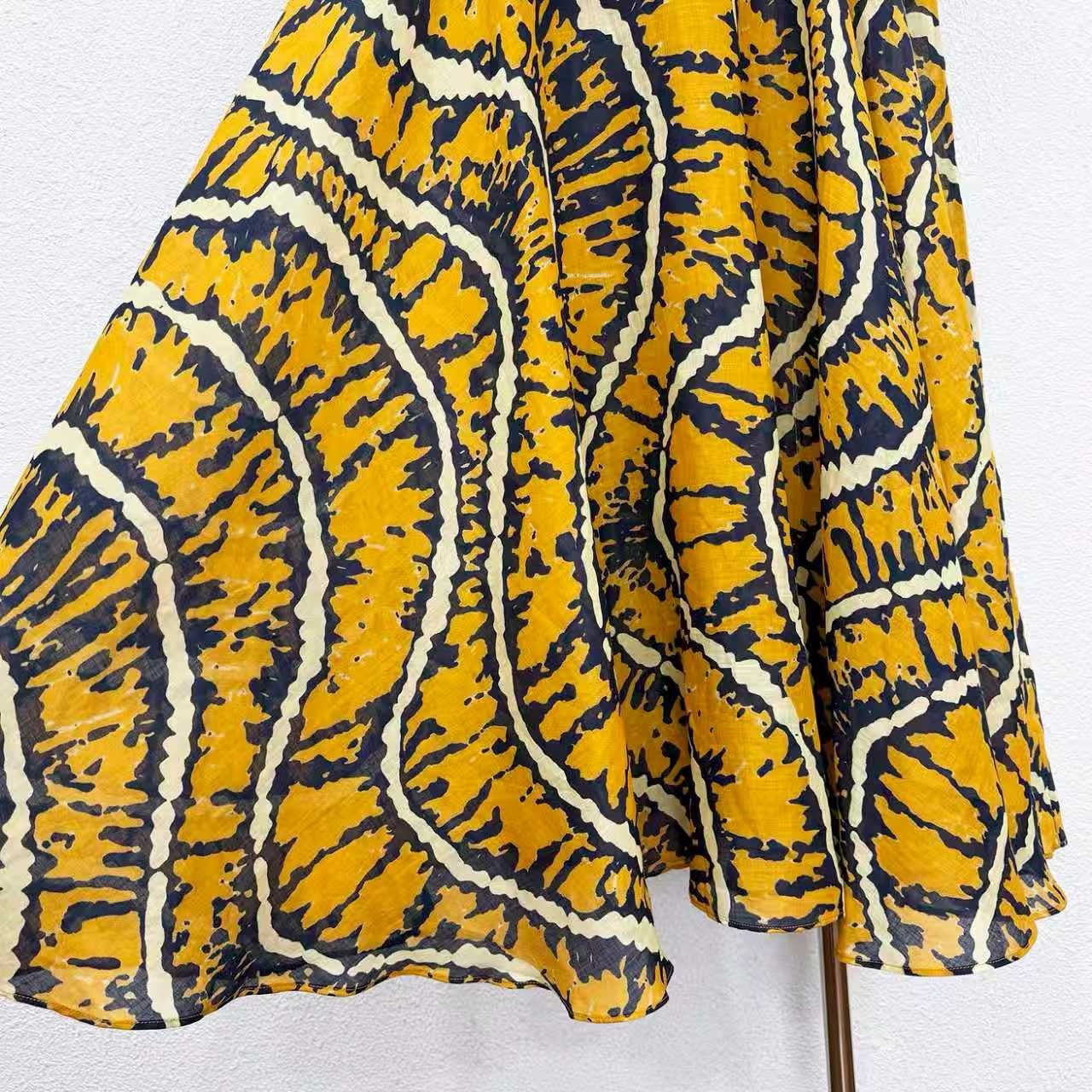 2026 women lovestahl Lovestahl Women Yellow Tiger Stripe Print Spaghetti Strap Maxi Dress Double Layer Ruffle Tiered Flowy Chiffon Long Sundress Summer Beach Vacation Boho Dress