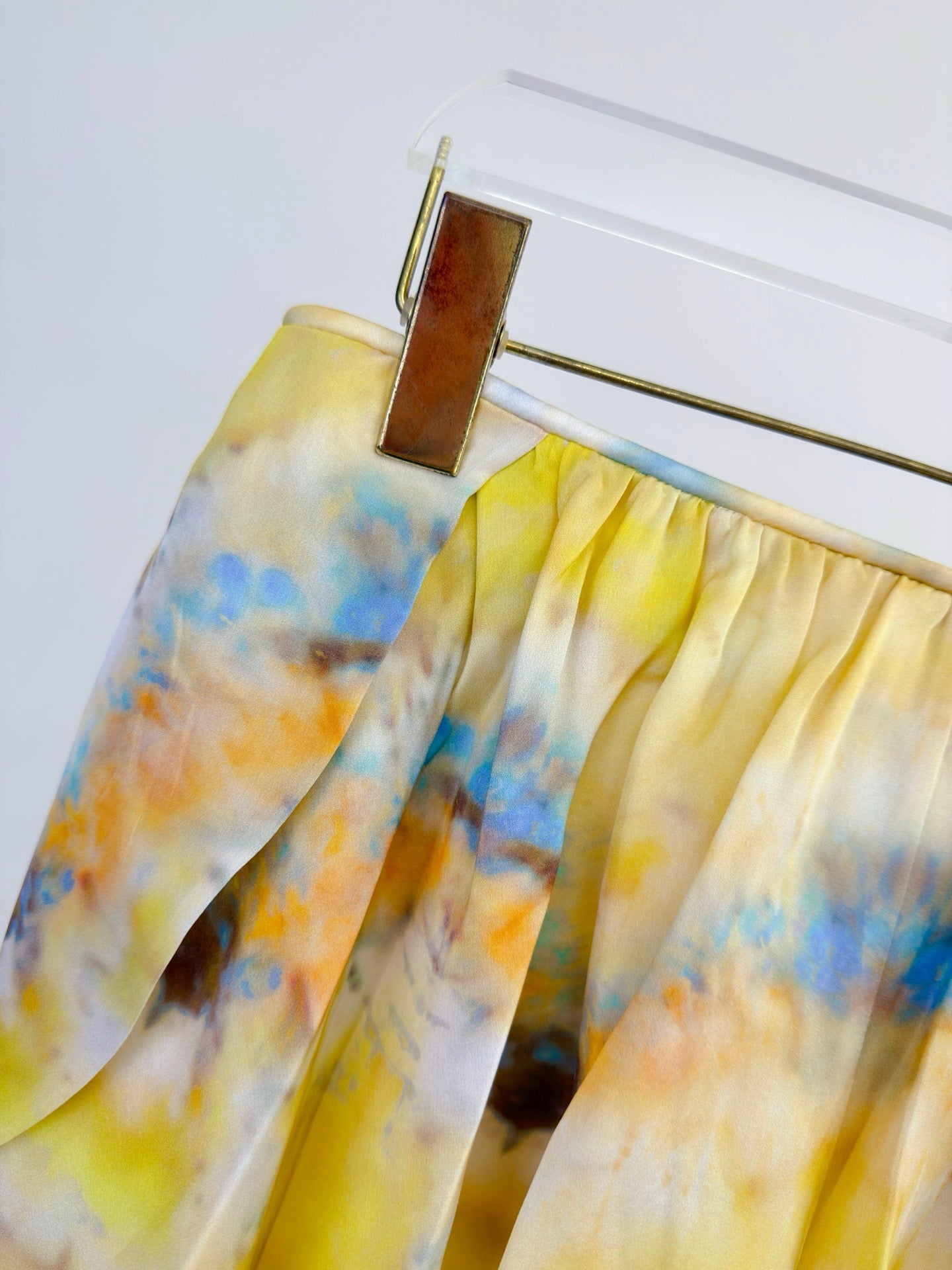 Lovestahl Runway Yellow Tie Dye Playsuit Women Braided Twisted Halter Keyhole Cutout Oversized Side Slit Long Sleeve Bubble Hem Ruffle Shorts Bohemian Beach Romper
