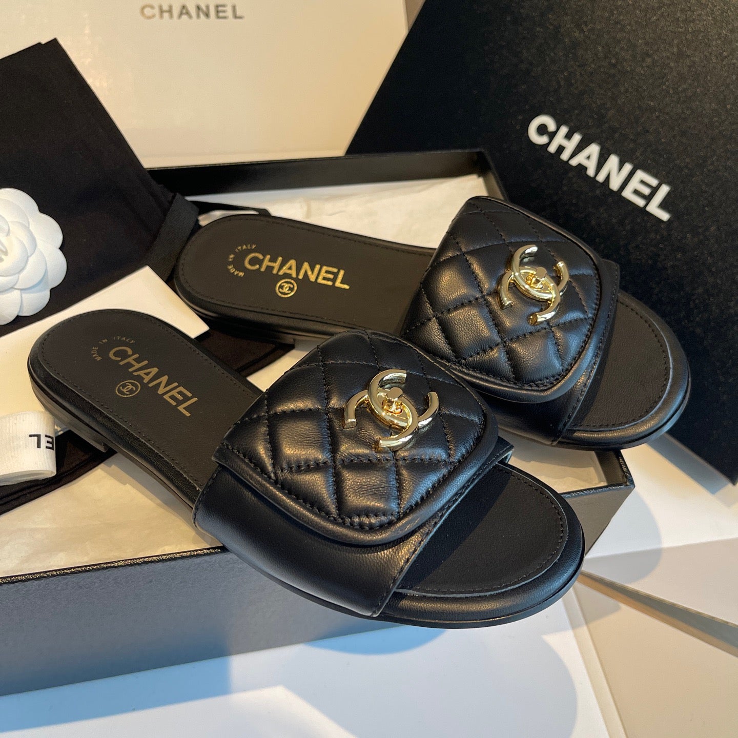 Lovestahl Early Spring Quilted Bag Buckle Slide Slippers Soft Imported Lambskin Genuine Leather Sole Casual Flat Slides Sizes 35-41