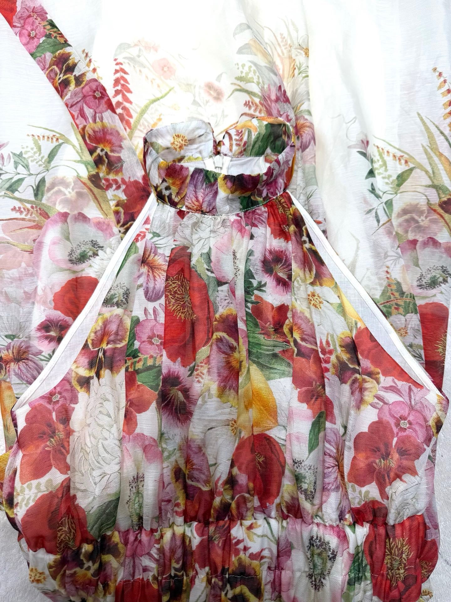 2026 women Lovestahl Women Red Floral Halter Maxi Dress Smocked High Waist Gradient Print Flowy A Line Long Sundress Summer Wedding Guest Dress