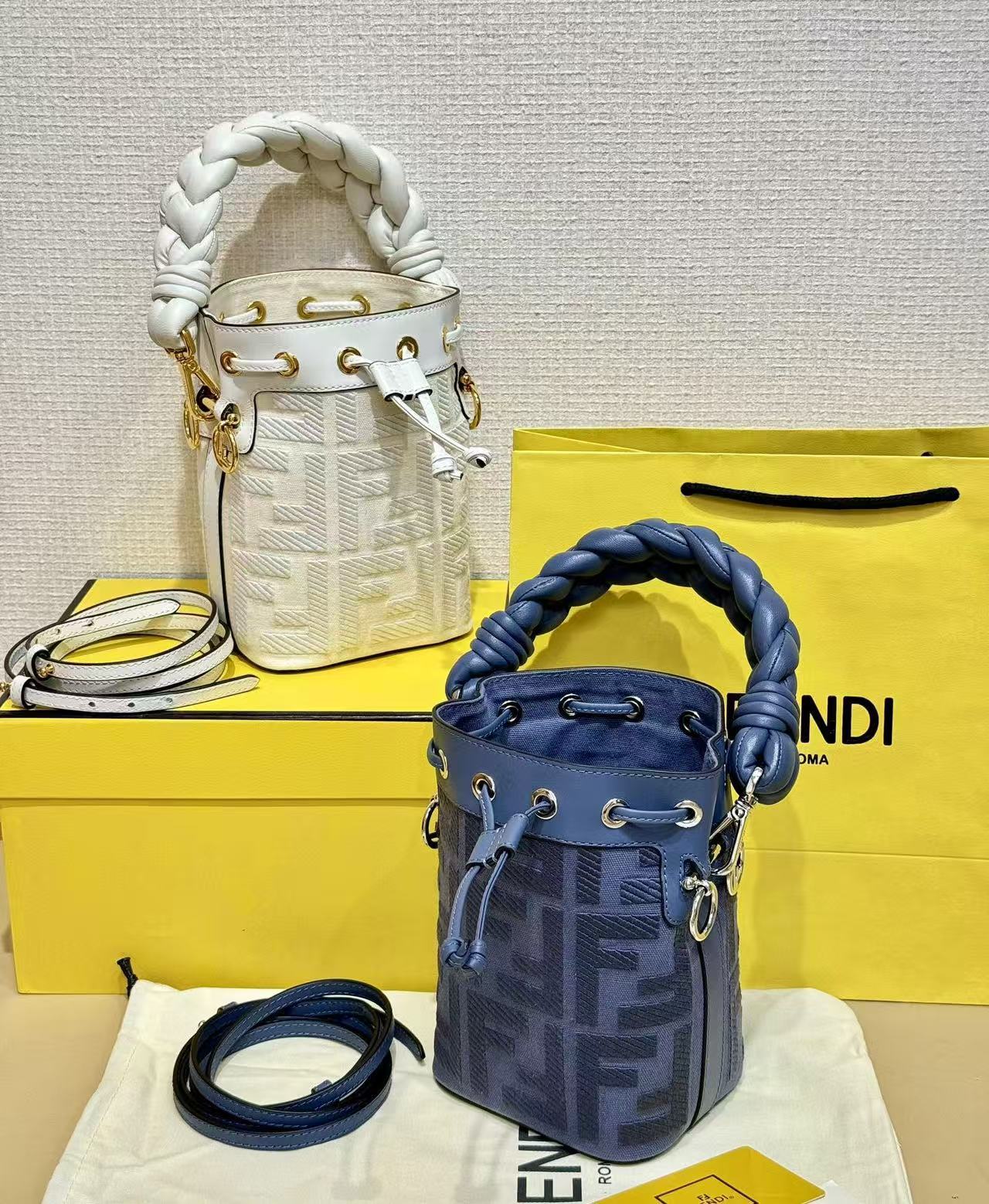LOVESTAHL Braided‑Handle FF‑Pattern Drawstring Bucket Bag