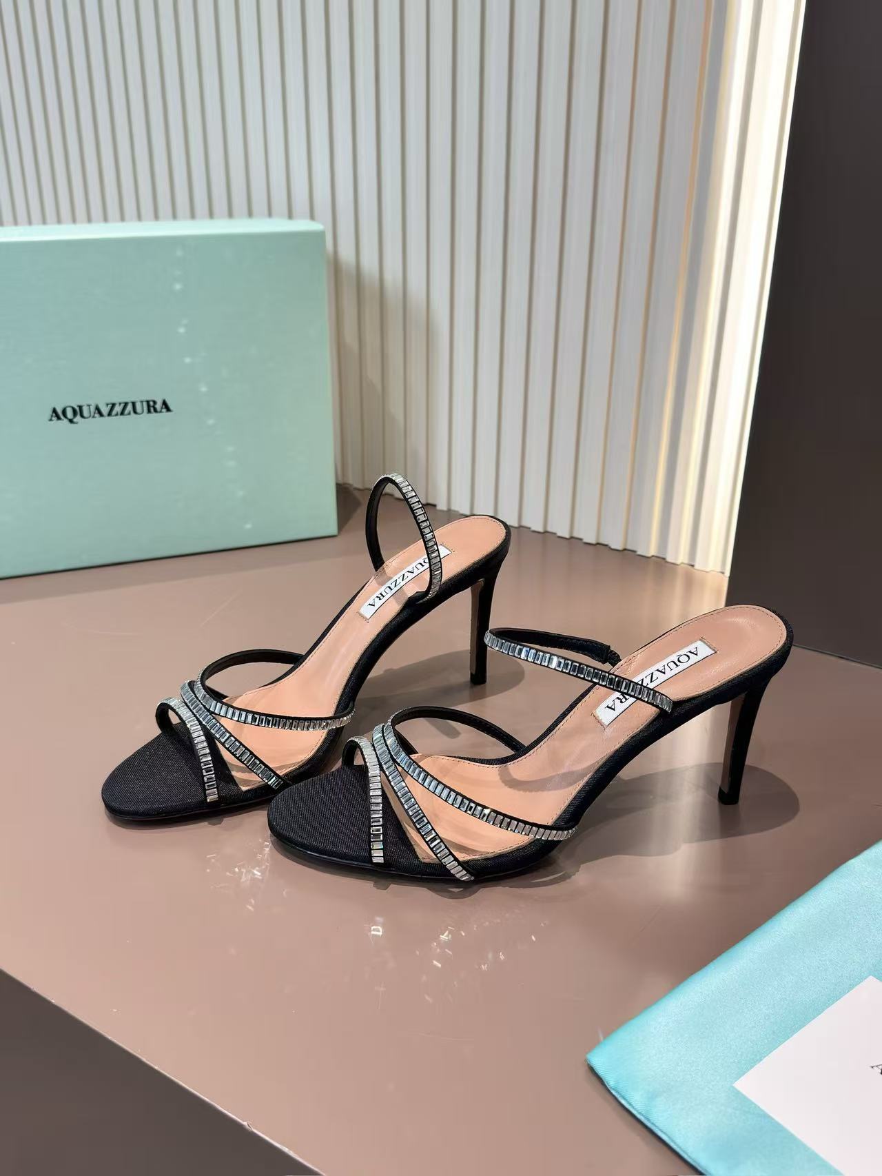 LOVESTAHL Tell Me Crystal Multi-Strap Satin Ankle Strap Sandals 8.5cm Slim Stiletto Italian Genuine Leather Outsole 5 Colors Women Cocktail Evening Heels