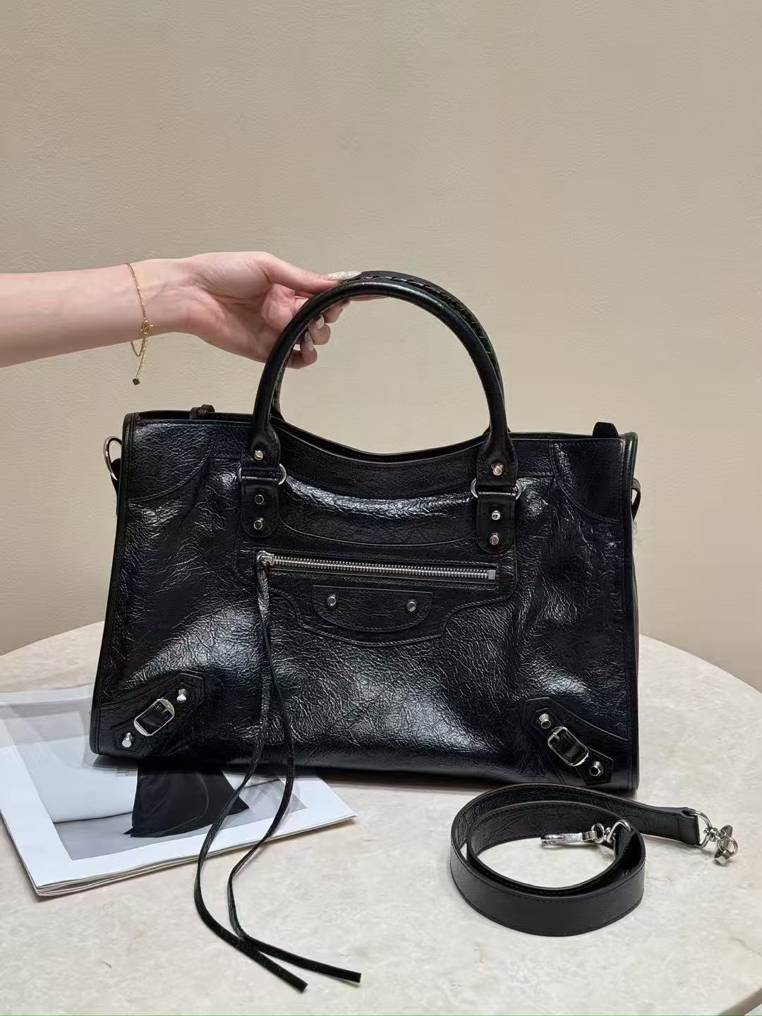 LOVESTAHL Vintage Black Studded City Shoulder Bag, Sizes Available, Removable Crossbody Strap