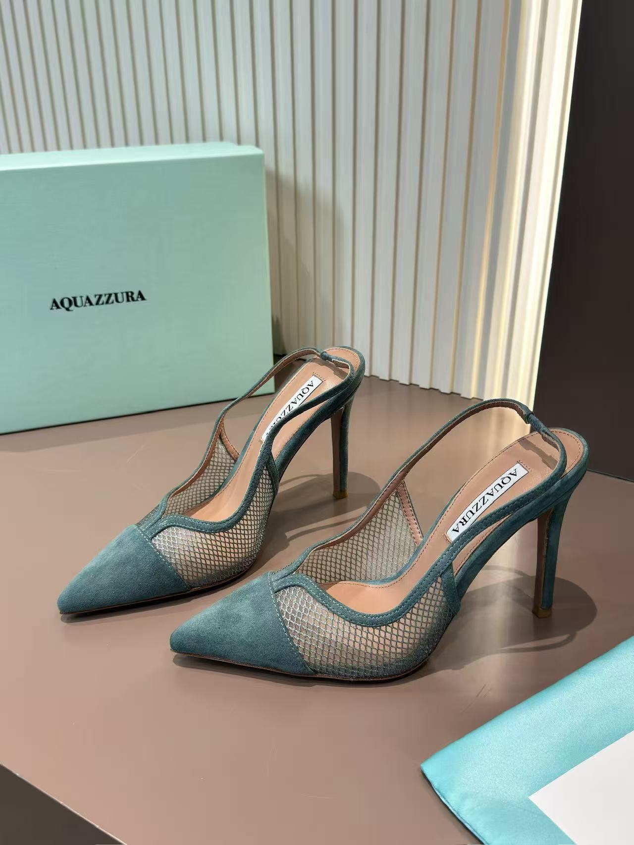 LOVESTAHL Cashmere Sheepskin Mesh Slingback Pointed Pumps 10.5cm Slim Stiletto Italian Genuine Leather Outsole 7 Colors Women Evening Formal Heels
