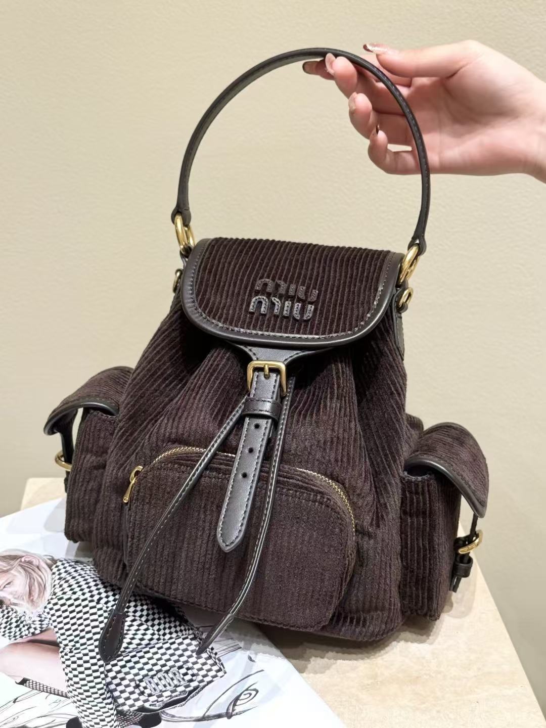 LOVESTAHL 25SS Corduroy Drawstring Backpack