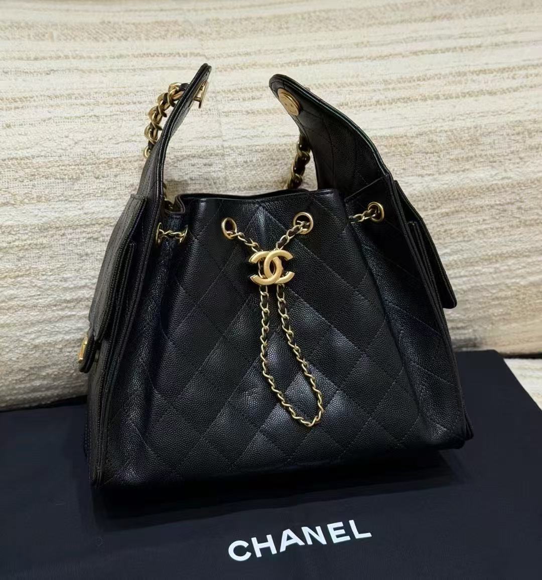 LOVESTAHL Vintage Caviar Leather Drawstring Backpack Diamond Quilted Flap Convertible Bucket Bag Gold Hardware Large Capacity Travel Shoulder Bag Women Retro Handbag