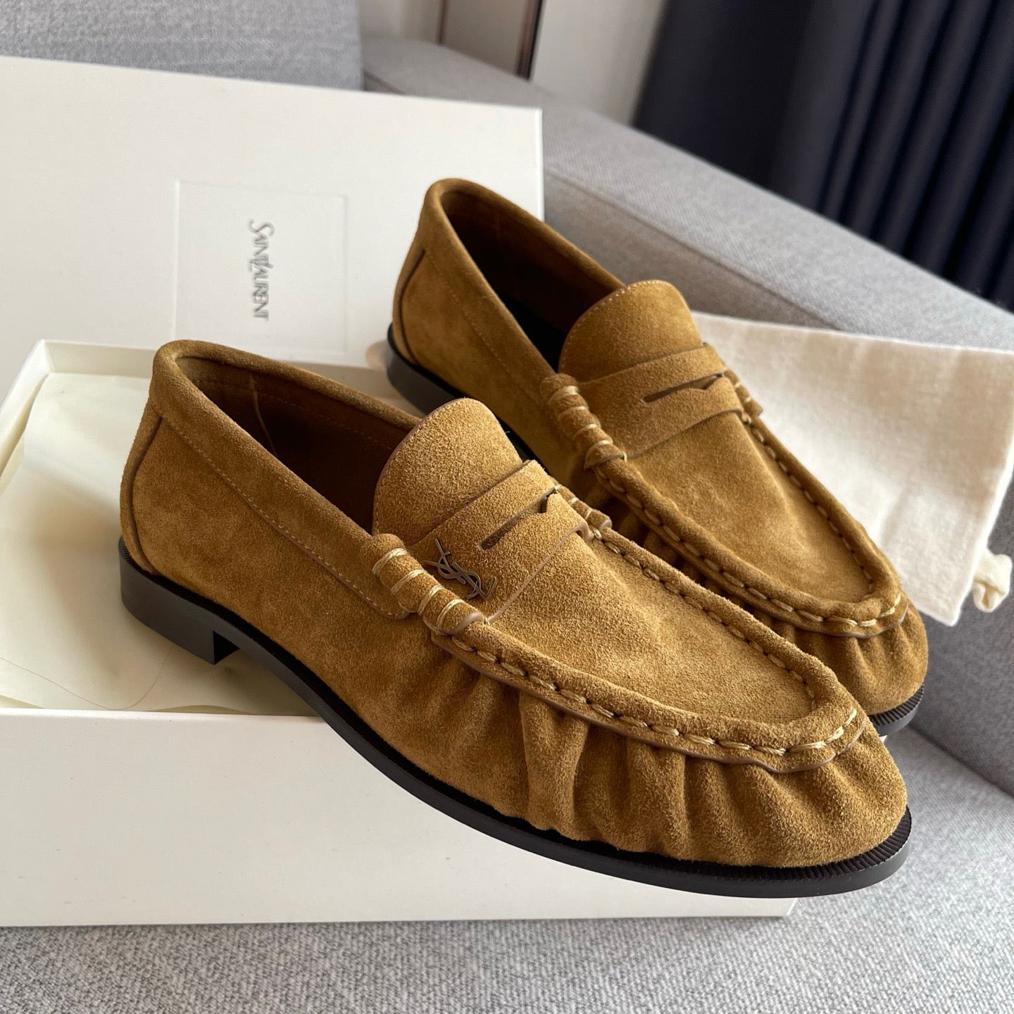 Lovestahl Hand Pleated Suede Lambskin Loafers Custom Original Copper Metal Buckle 1:1 Italian Leather Outsole Hand Stitched Luxury Slip On Shoes Sizes 35-41