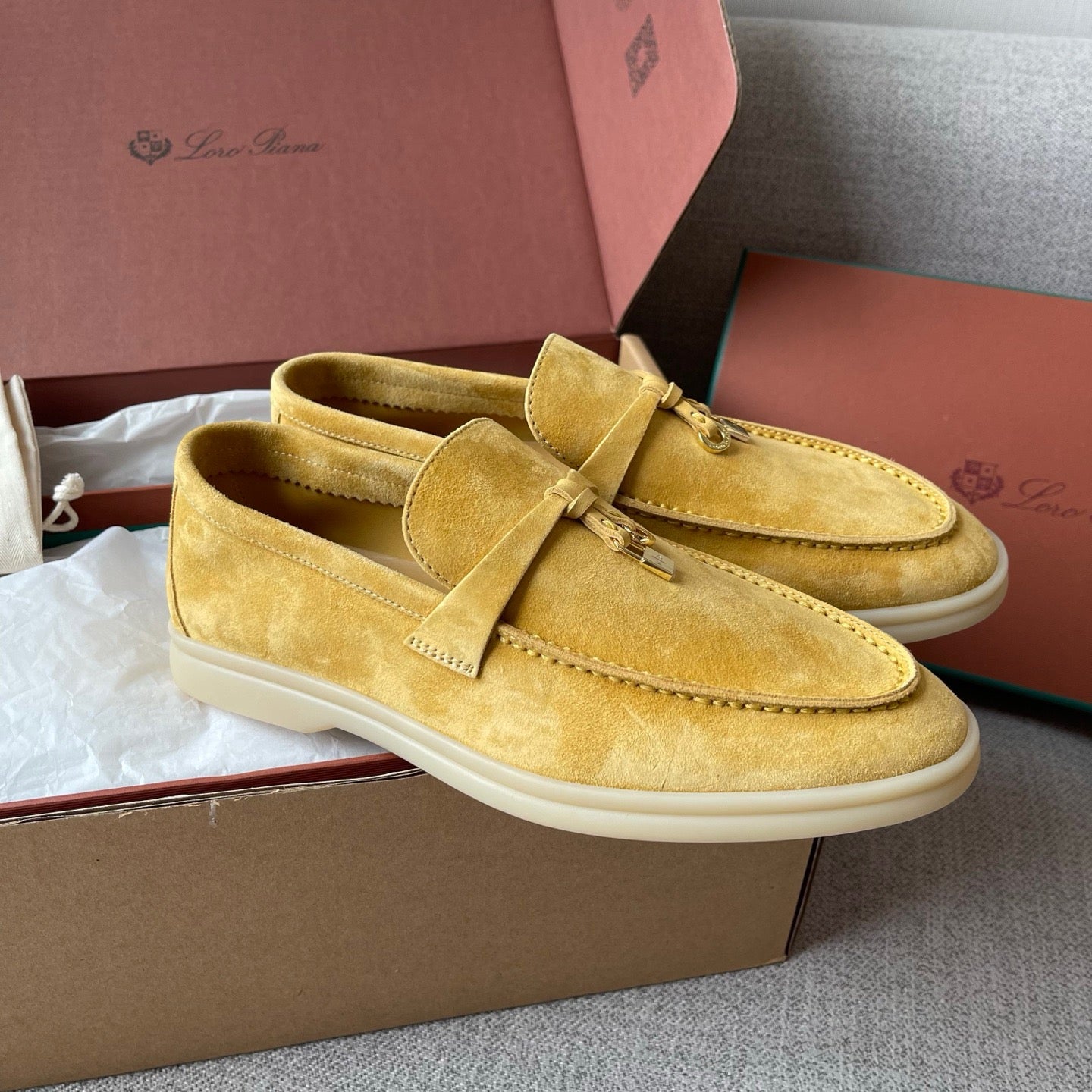Lovestahl Grey Suede Summer Walk Loafers Metal Lock Charms Lightweight Rubber Sole Wide Feet Friendly Luxury Women Loafers Sizes 35-40 Custom 41