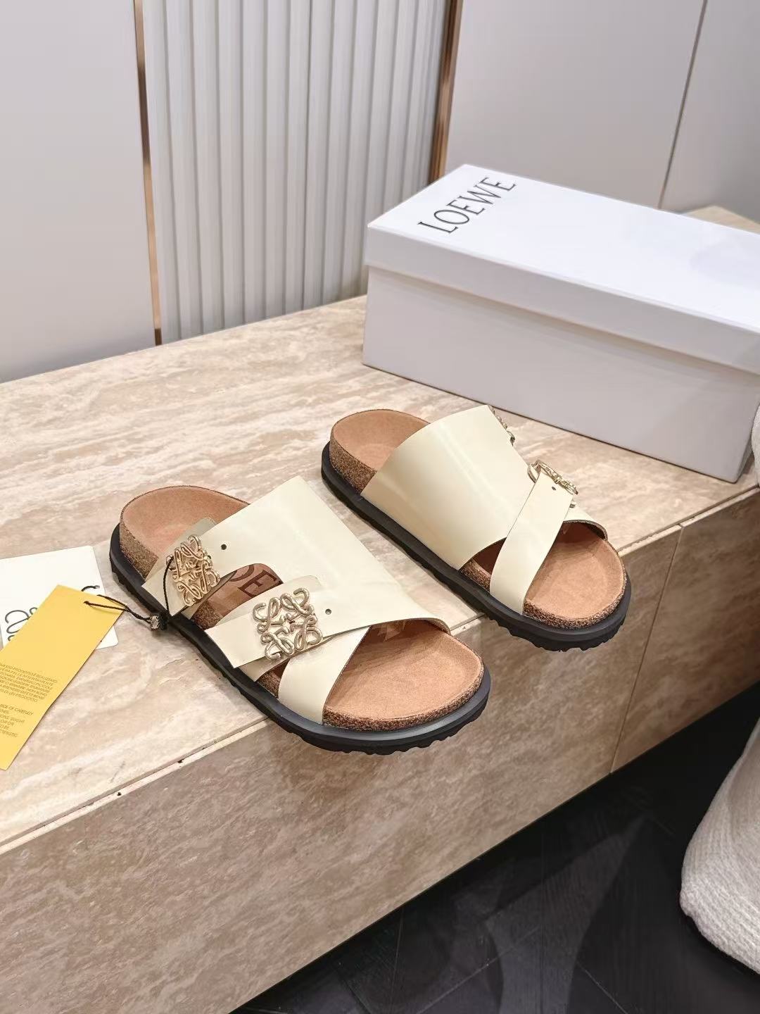LOVESTAHL Anagram‑Logo Cork‑Footbed Slide Sandals