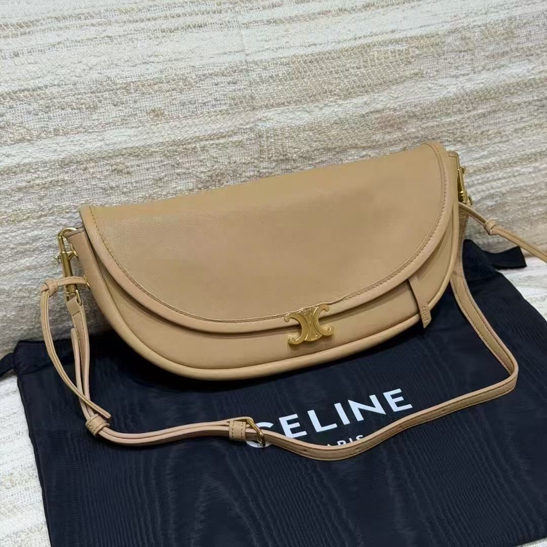 LOVESTAHL Burgundy Oil Wax Lambskin Halfmoon Crossbody Bag, Magnetic Triomphe Gold Hardware Adjustable Strap Underarm Daily Bag Authentic Grade Bulk Stock