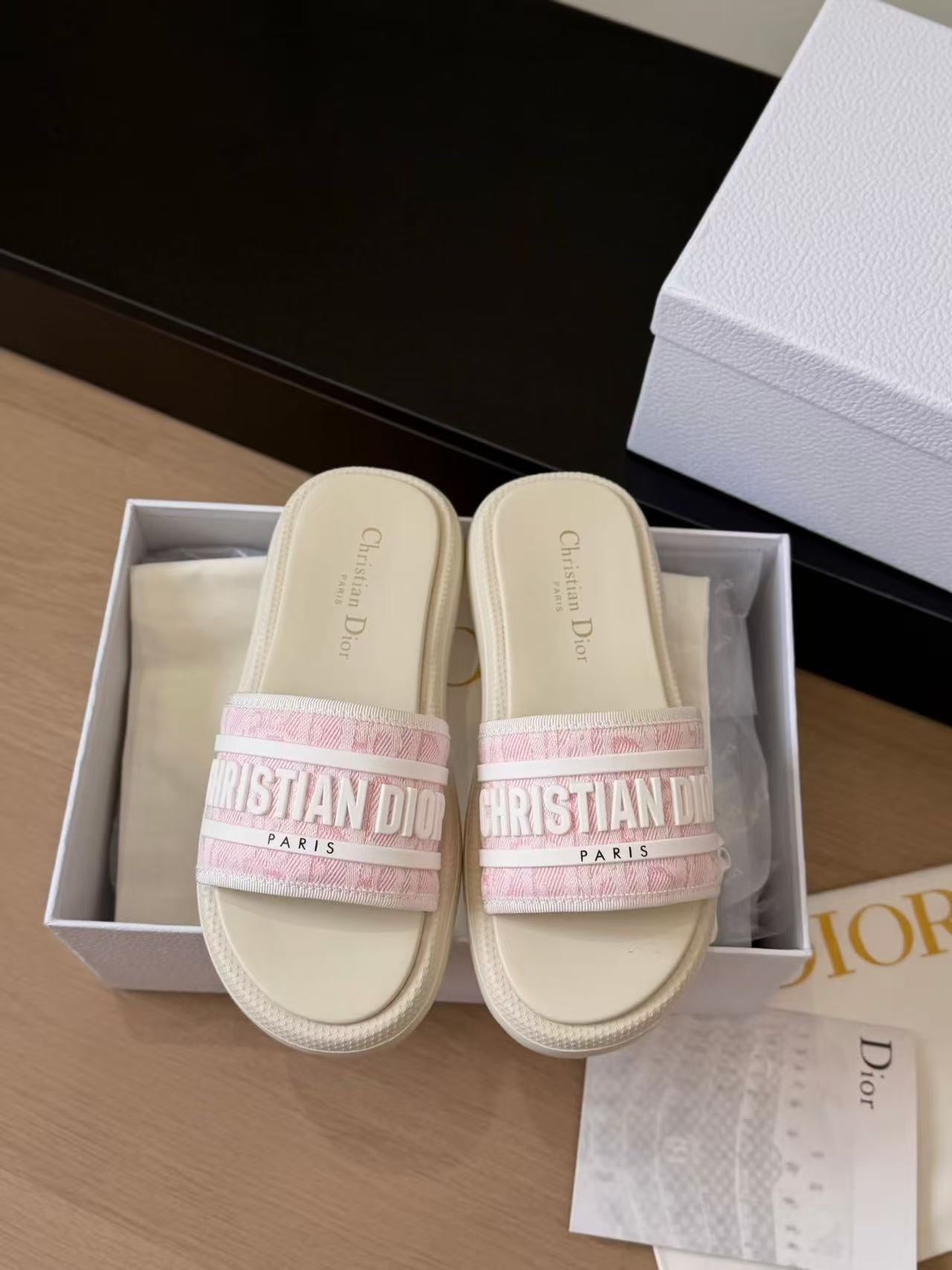 LOVESTAHL Dioriviera Dway Cotton‑Embroidered Platform Slide Sandals