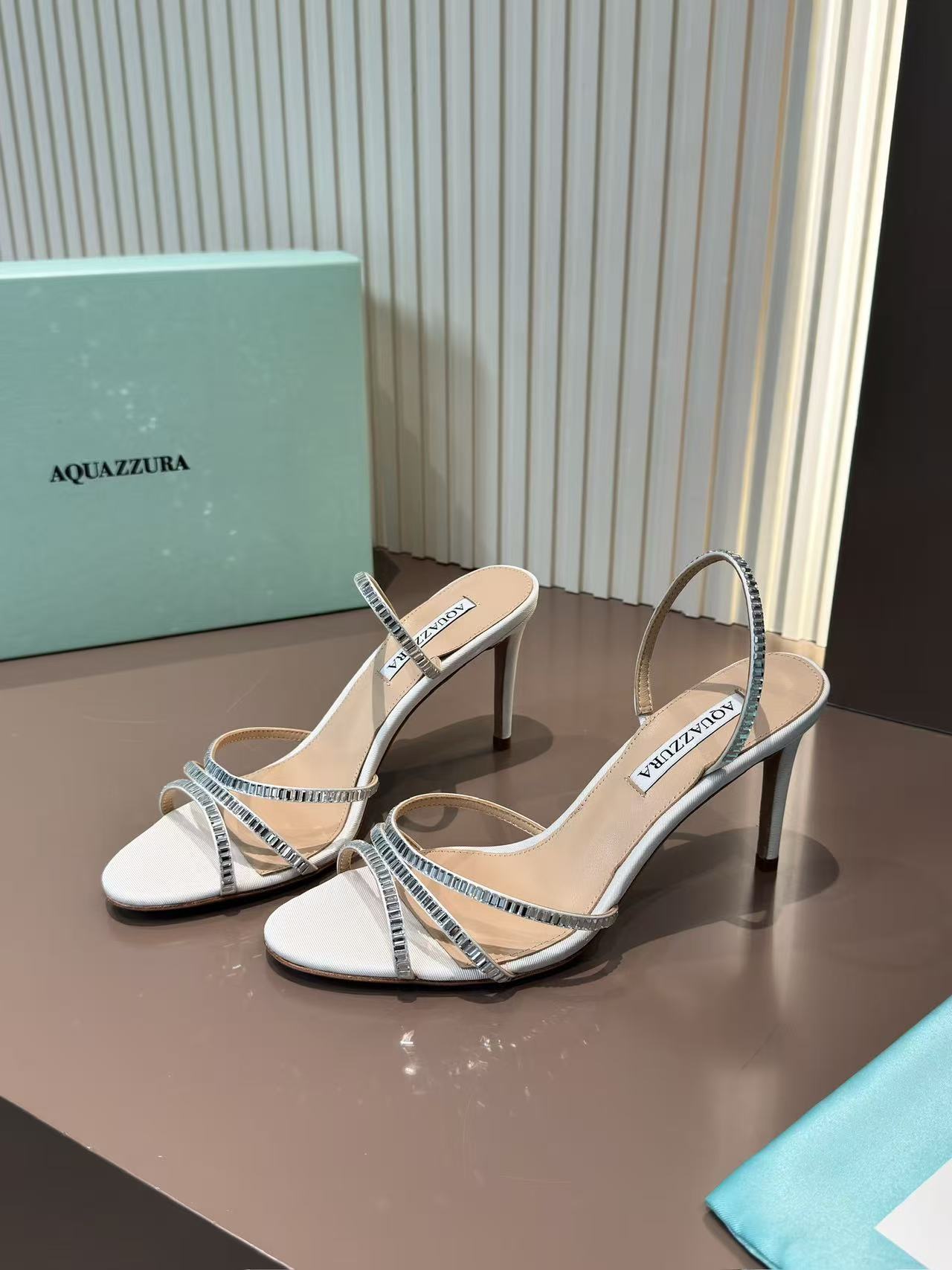 LOVESTAHL Tell Me Crystal Multi-Strap Satin Ankle Strap Sandals 8.5cm Slim Stiletto Italian Genuine Leather Outsole 5 Colors Women Cocktail Evening Heels