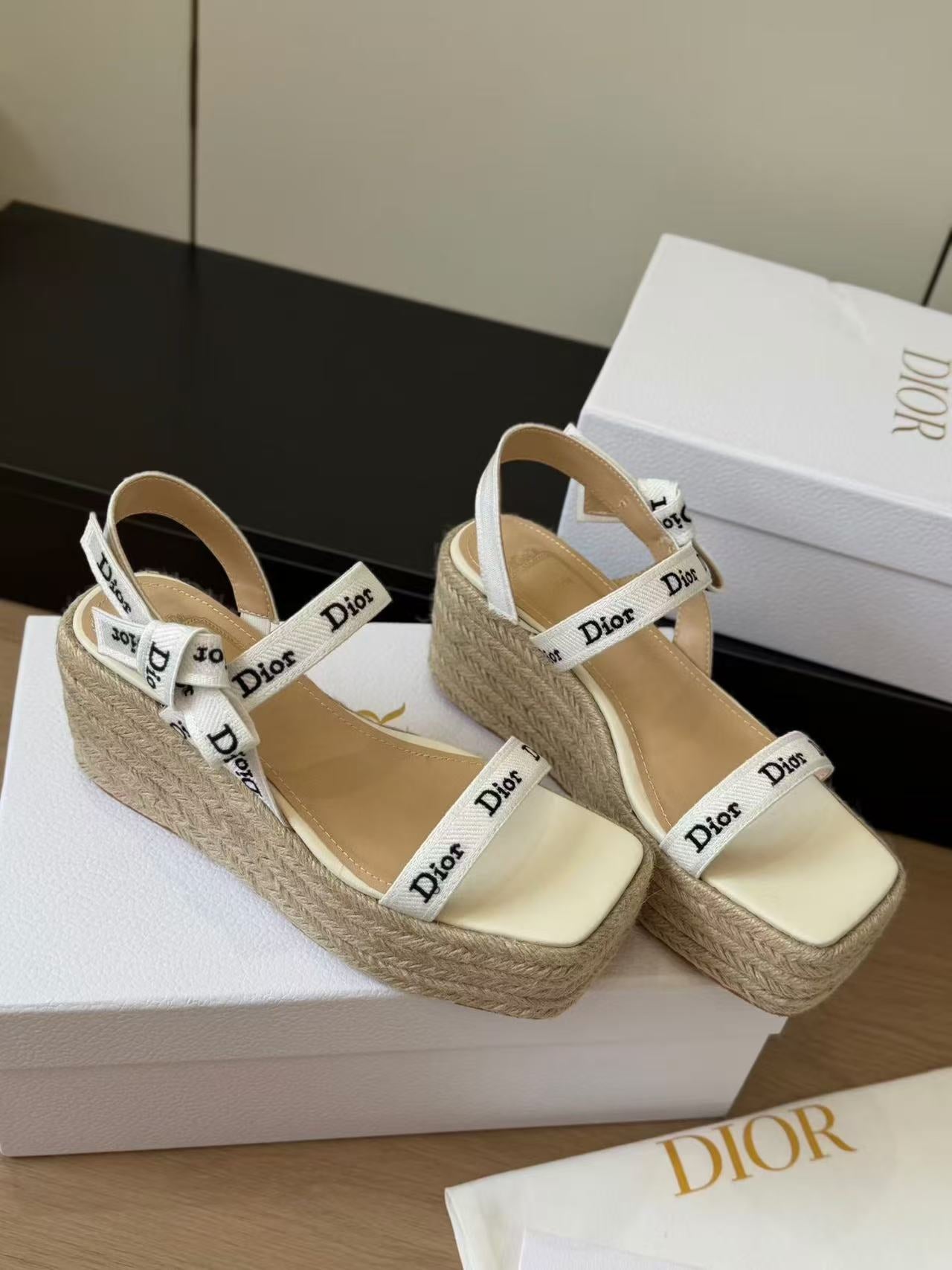 LOVESTAHL Ribbon‑Bow Raffia Wedge‑Heel Sandals