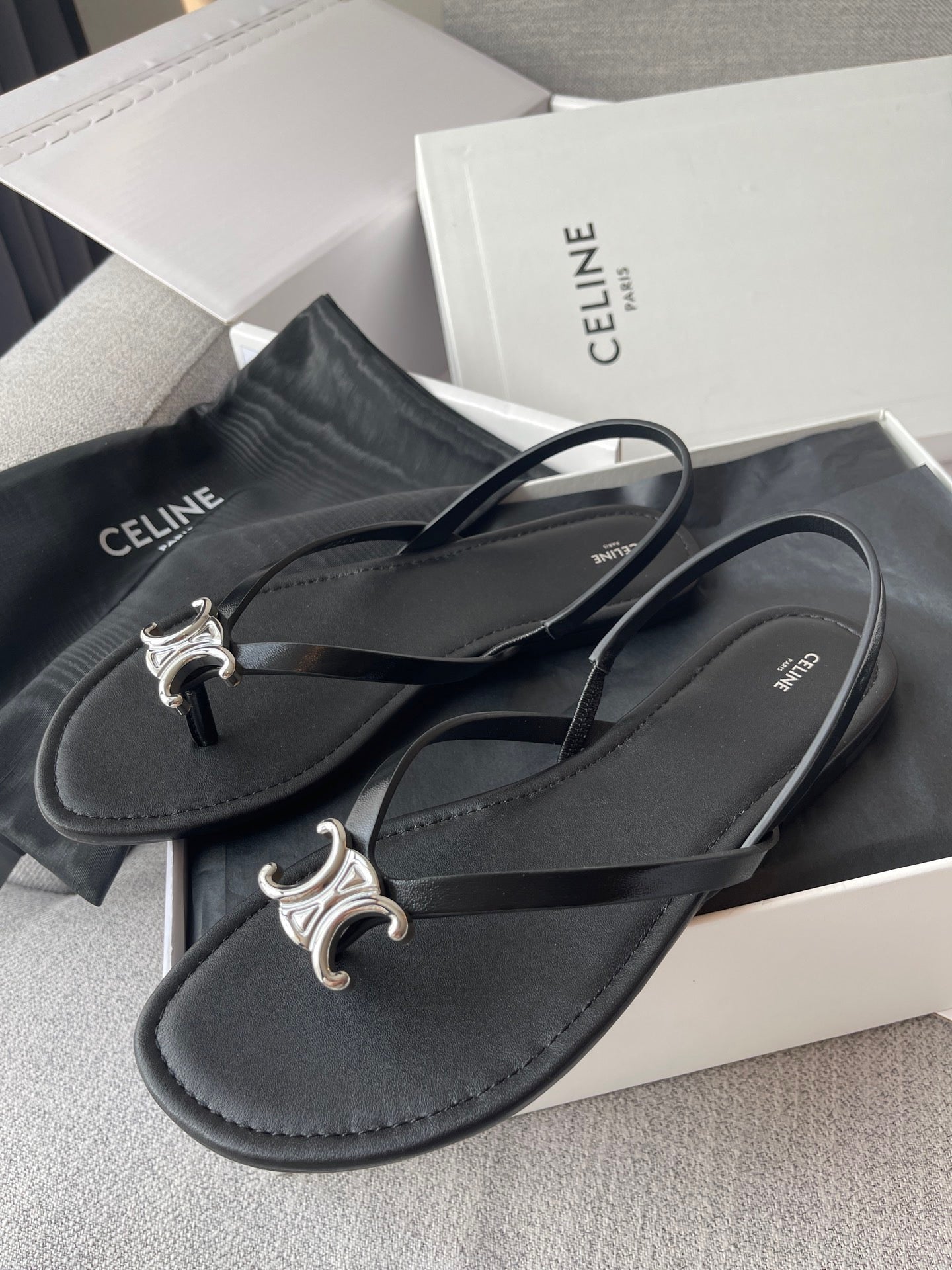 Lovestahl 2026 Summer French Luxury Biki Thong Sandals Metal Logo Elastic Ankle Strap Genuine Lambskin Italian Leather Outsole Sizes 35-41
