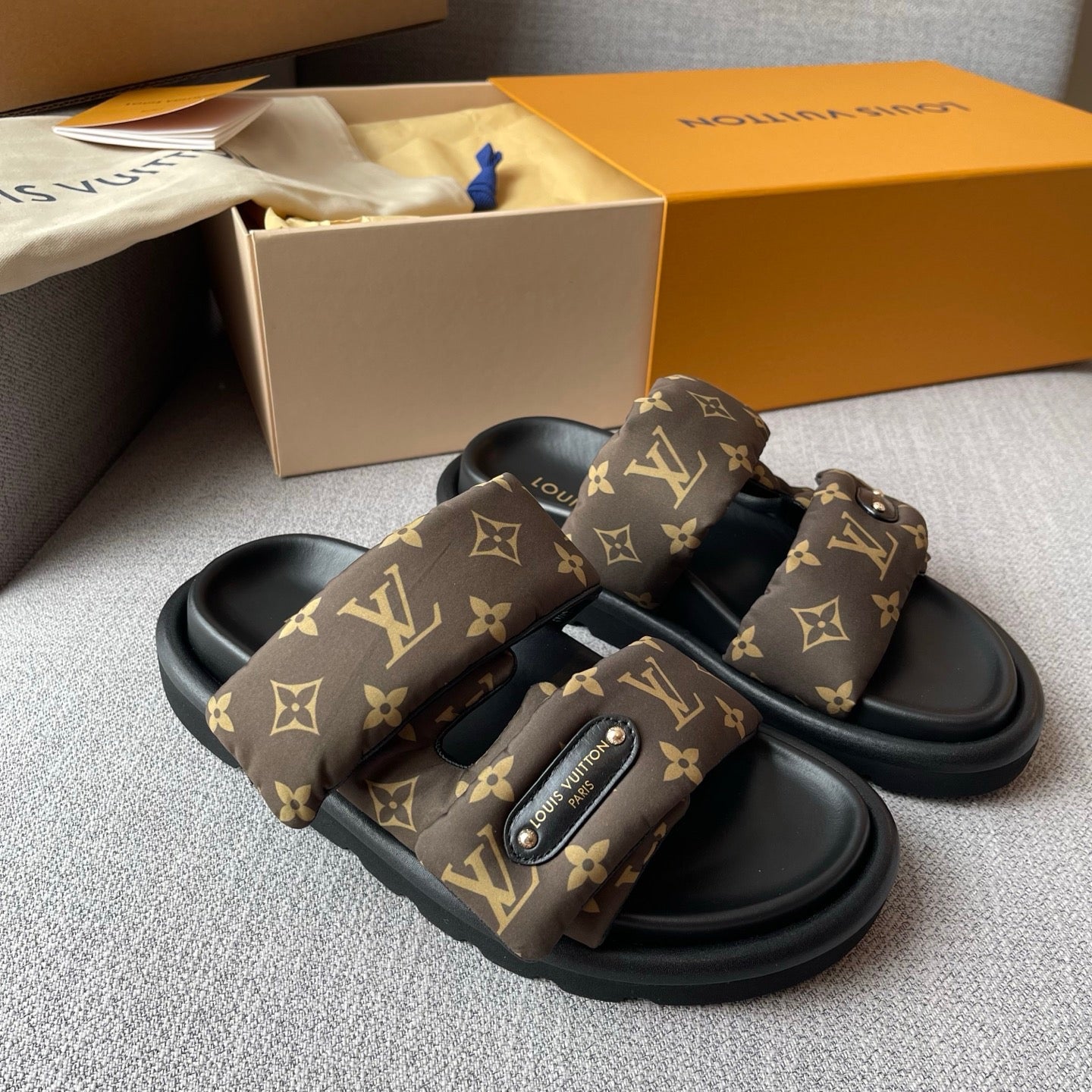 Lovestahl New Pool Pillow Bubble Slides Vintage Printed Fabric Non Slip TPU Sole Soft Summer Flat Slippers Sizes